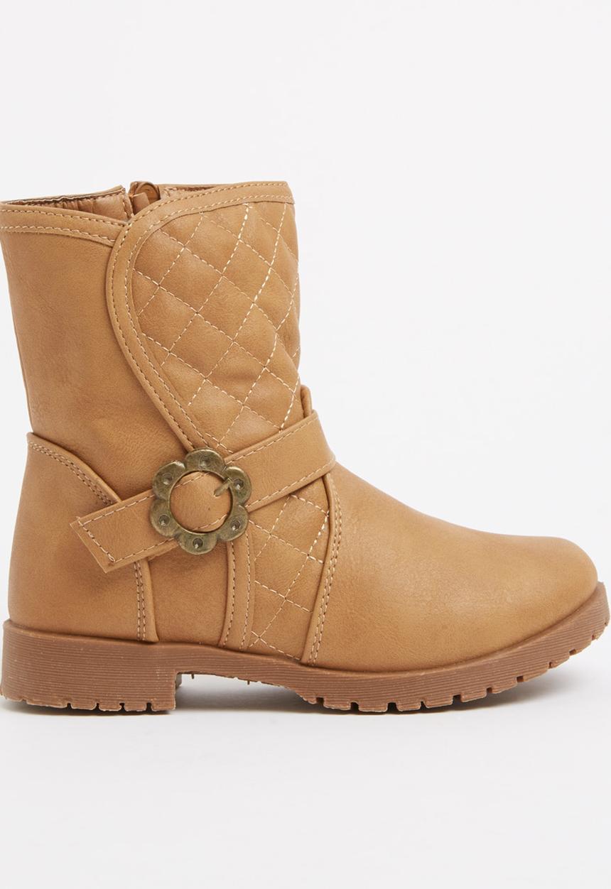 Foot Focus - Girls Boot with Flower Buckle Camel/Tan