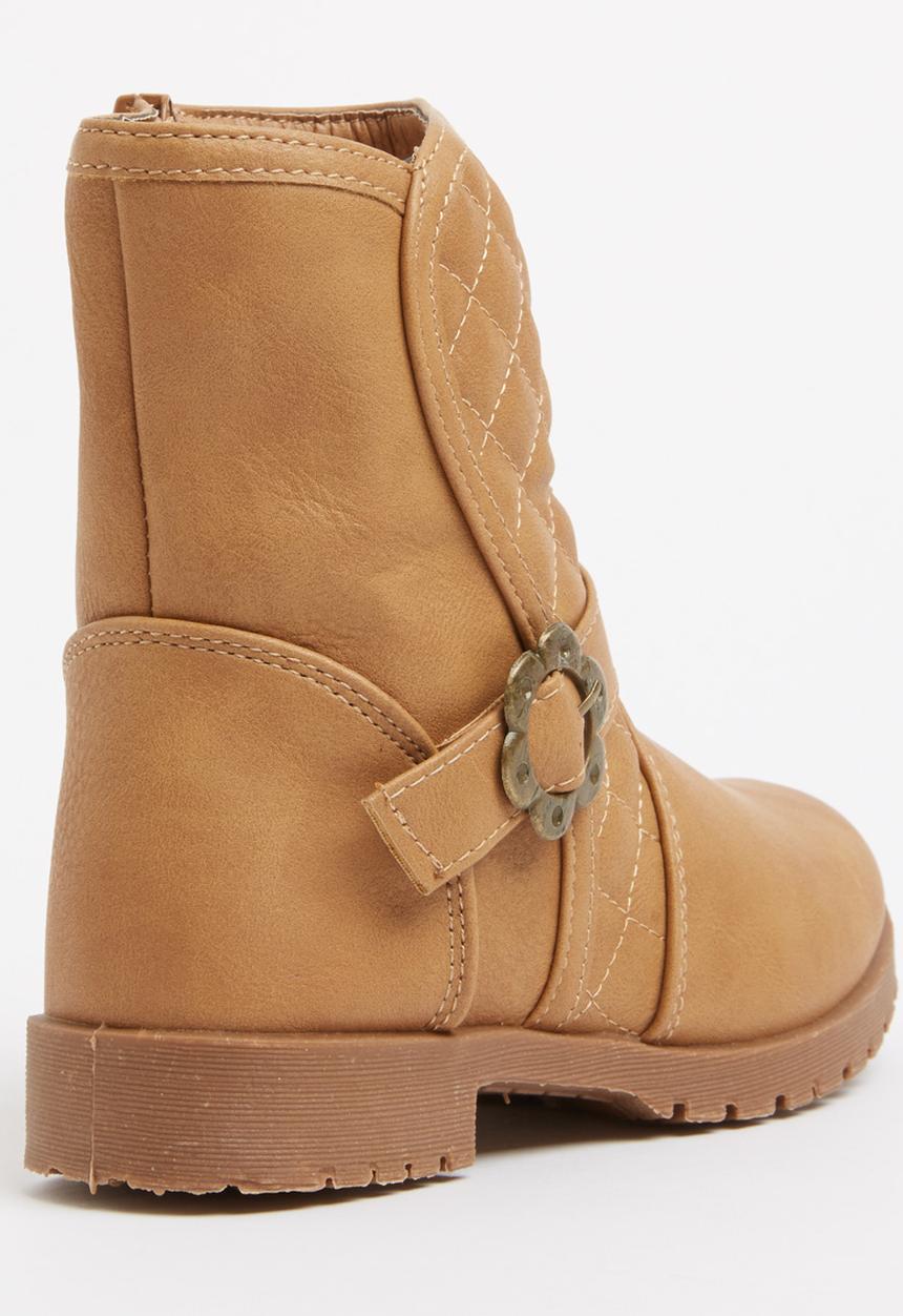Foot Focus - Girls Boot with Flower Buckle Camel/Tan