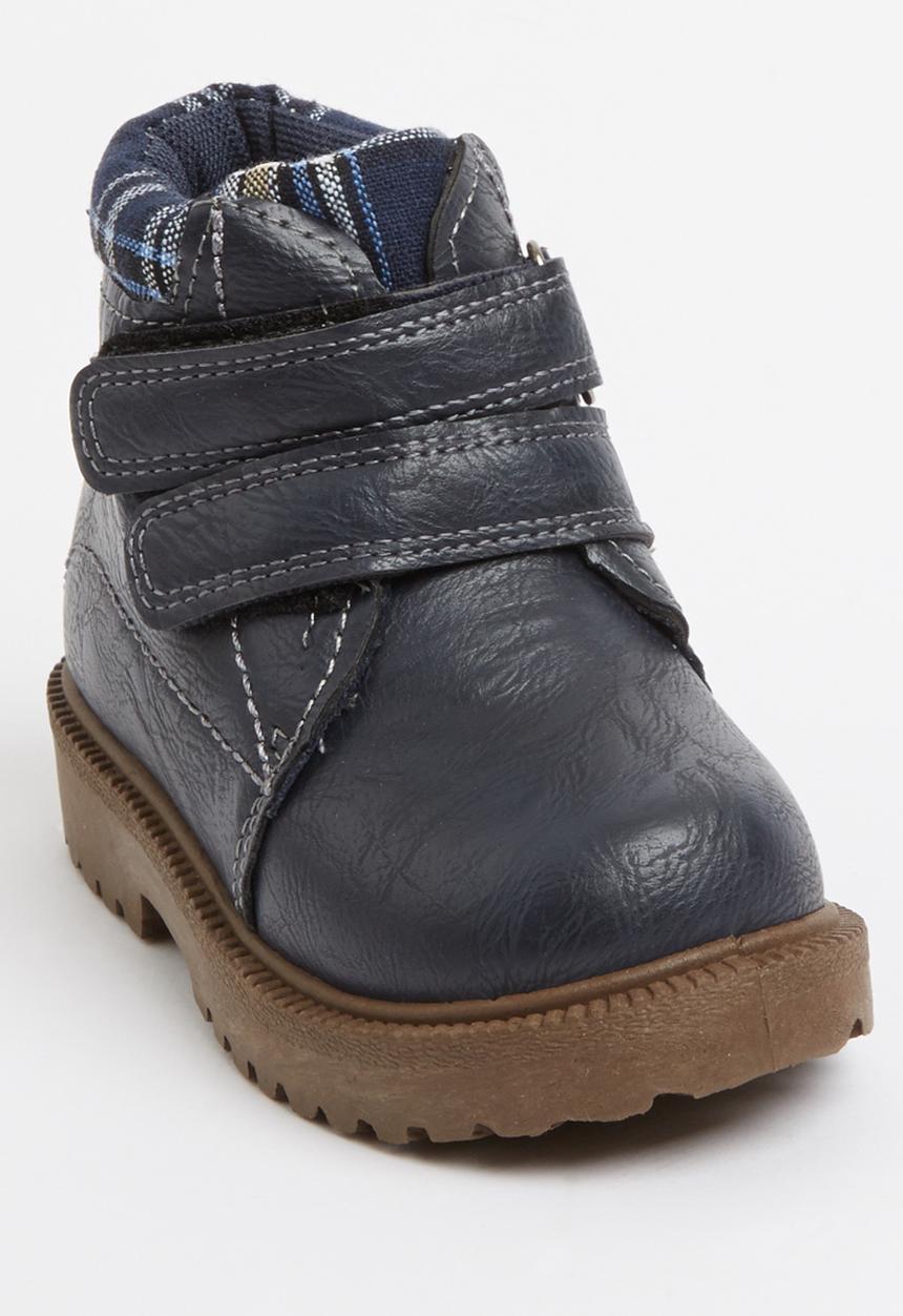Foot Focus - Velcro strap boot with check detail Navy
