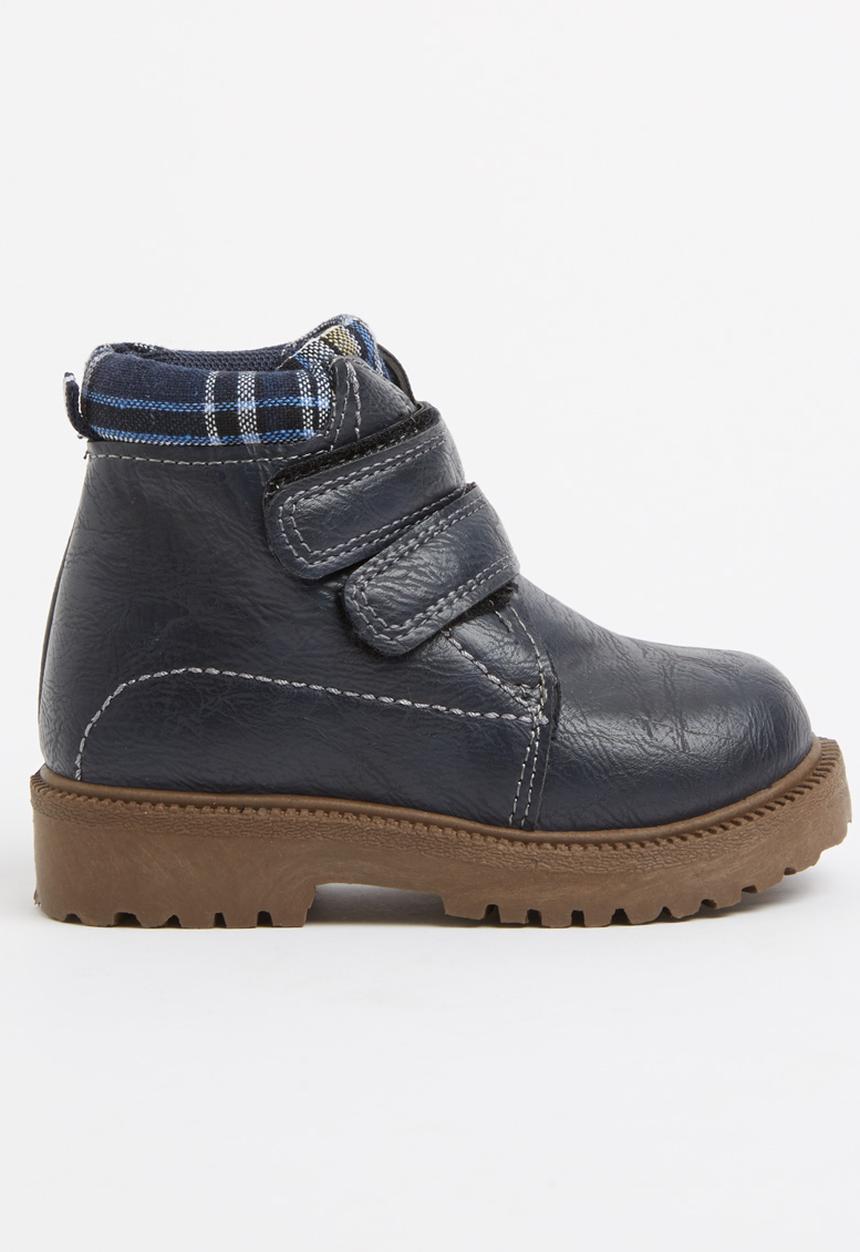 Foot Focus - Velcro strap boot with check detail Navy