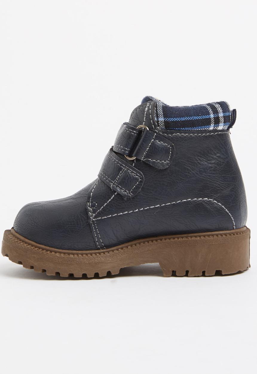 Foot Focus - Velcro strap boot with check detail Navy