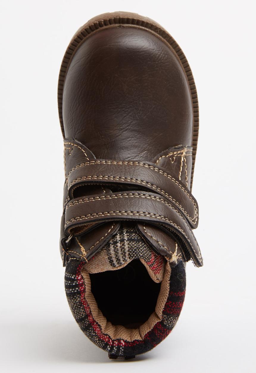 Foot Focus - Velcro strap boot with check detail Dark Brown