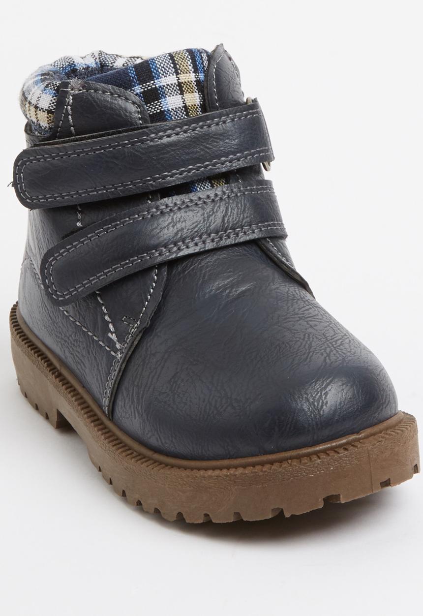 Foot Focus - Velcro strap boot with check detail Navy