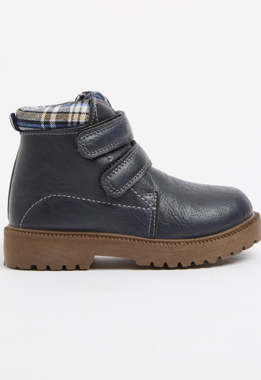 Foot Focus - Velcro strap boot with check detail Navy