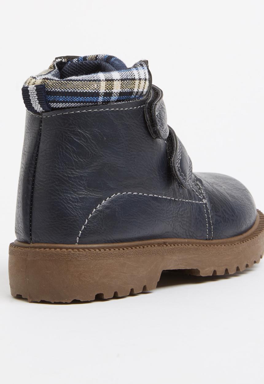 Foot Focus - Velcro strap boot with check detail Navy