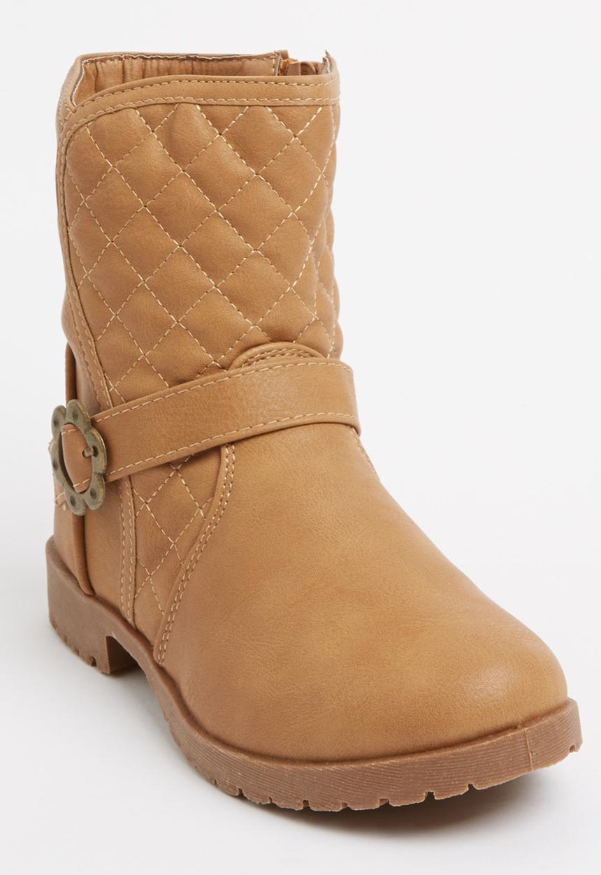 Foot Focus - Girls Boot with Flower Buckle Camel/Tan