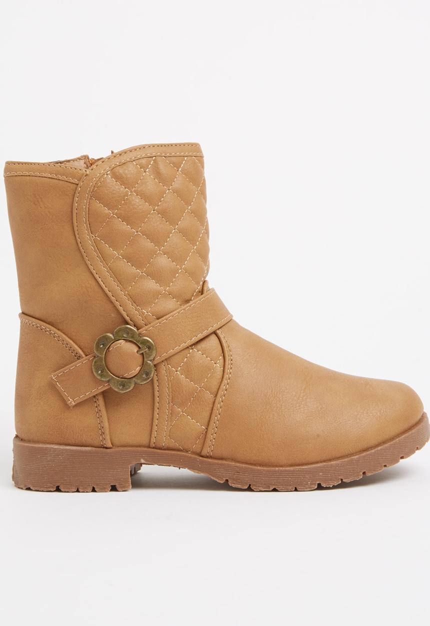 Foot Focus - Girls Boot with Flower Buckle Camel/Tan