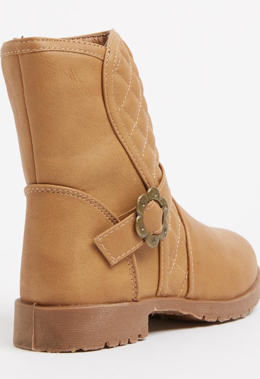 Foot Focus - Girls Boot with Flower Buckle Camel/Tan