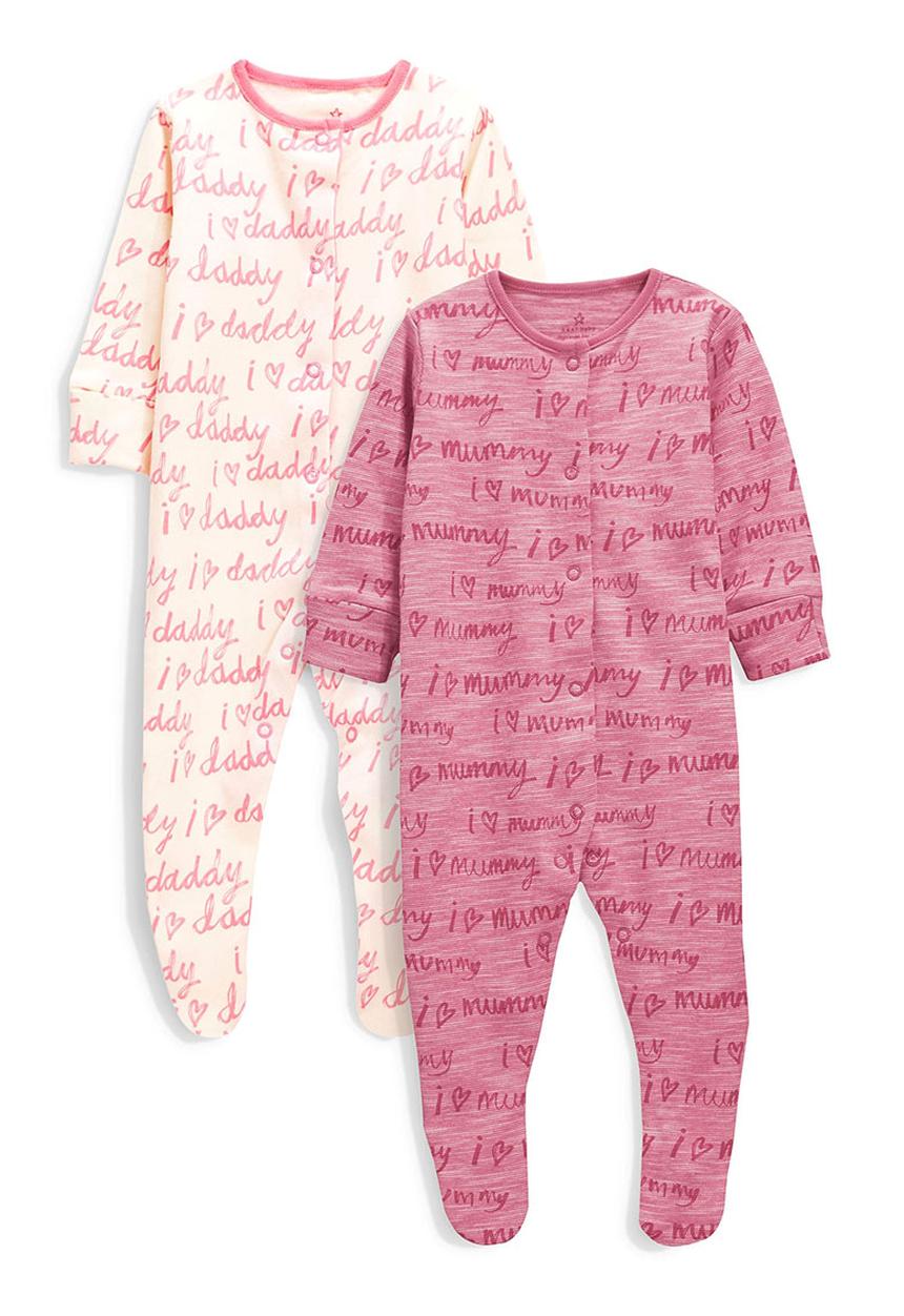 Next - Two Pack Mum And Dad Sleepsuits Mid Pink