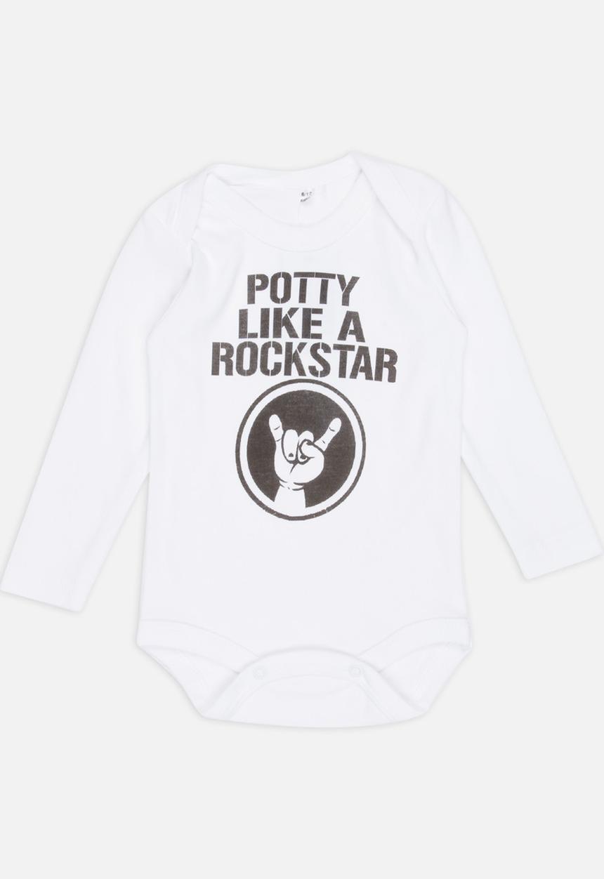 Funky Shop - Potty like a rockstar baby grow - white