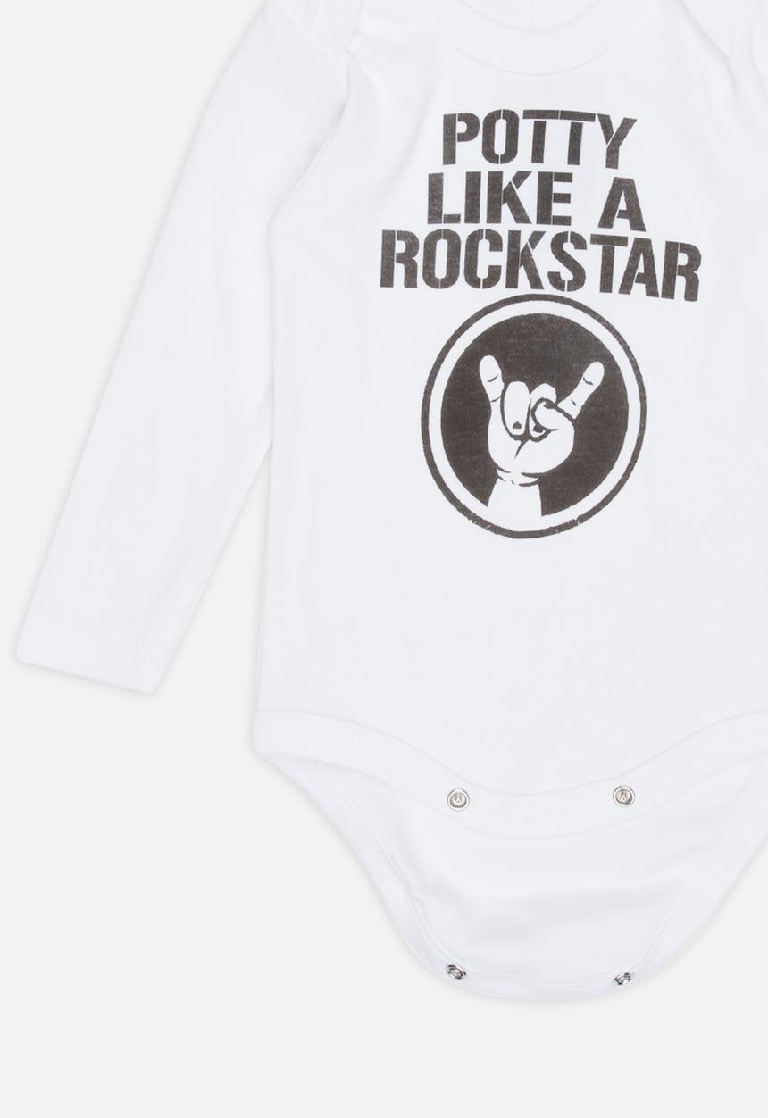 Funky Shop - Potty like a rockstar baby grow - white