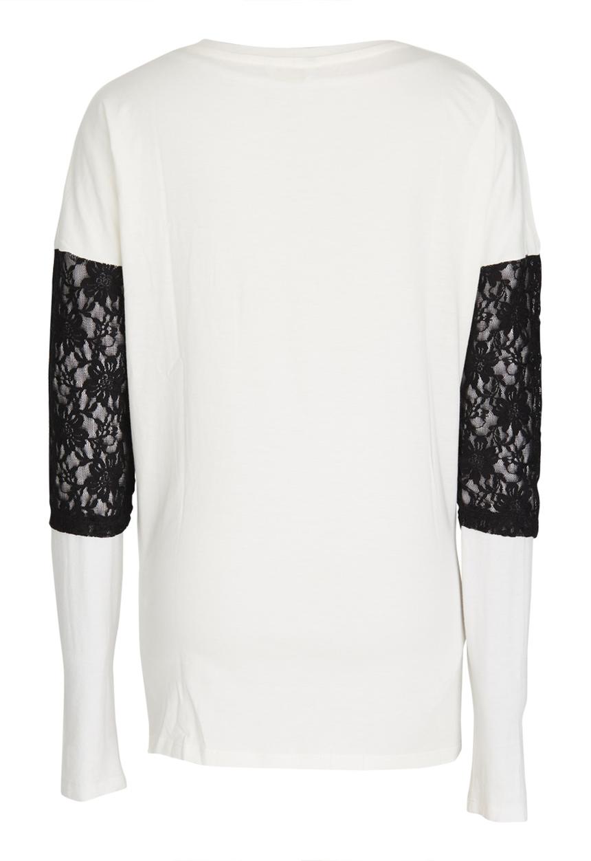GUESS - Lace Sleeve Tee Cream