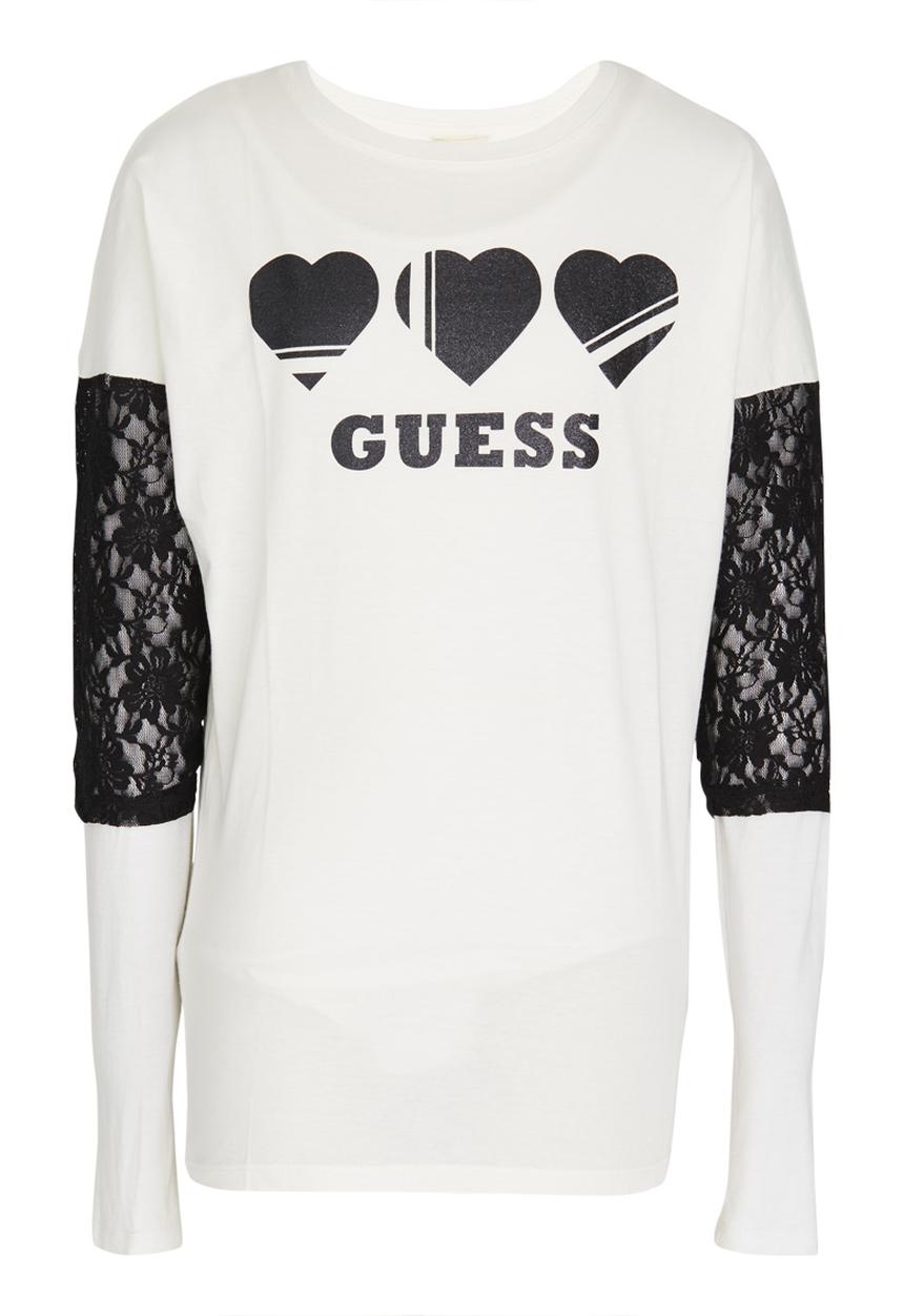 GUESS - Lace Sleeve Tee Cream