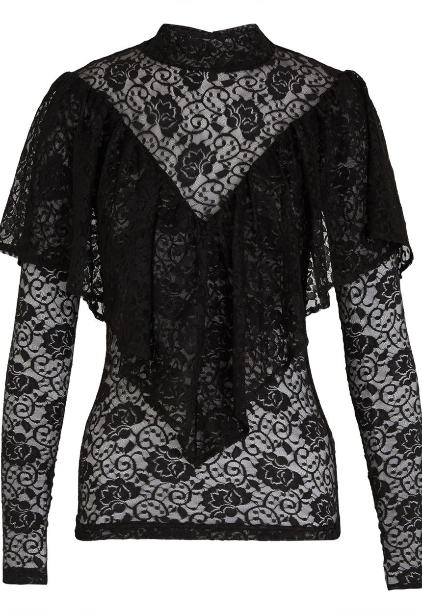 STYLE REPUBLIC - Lace Frill Top Black