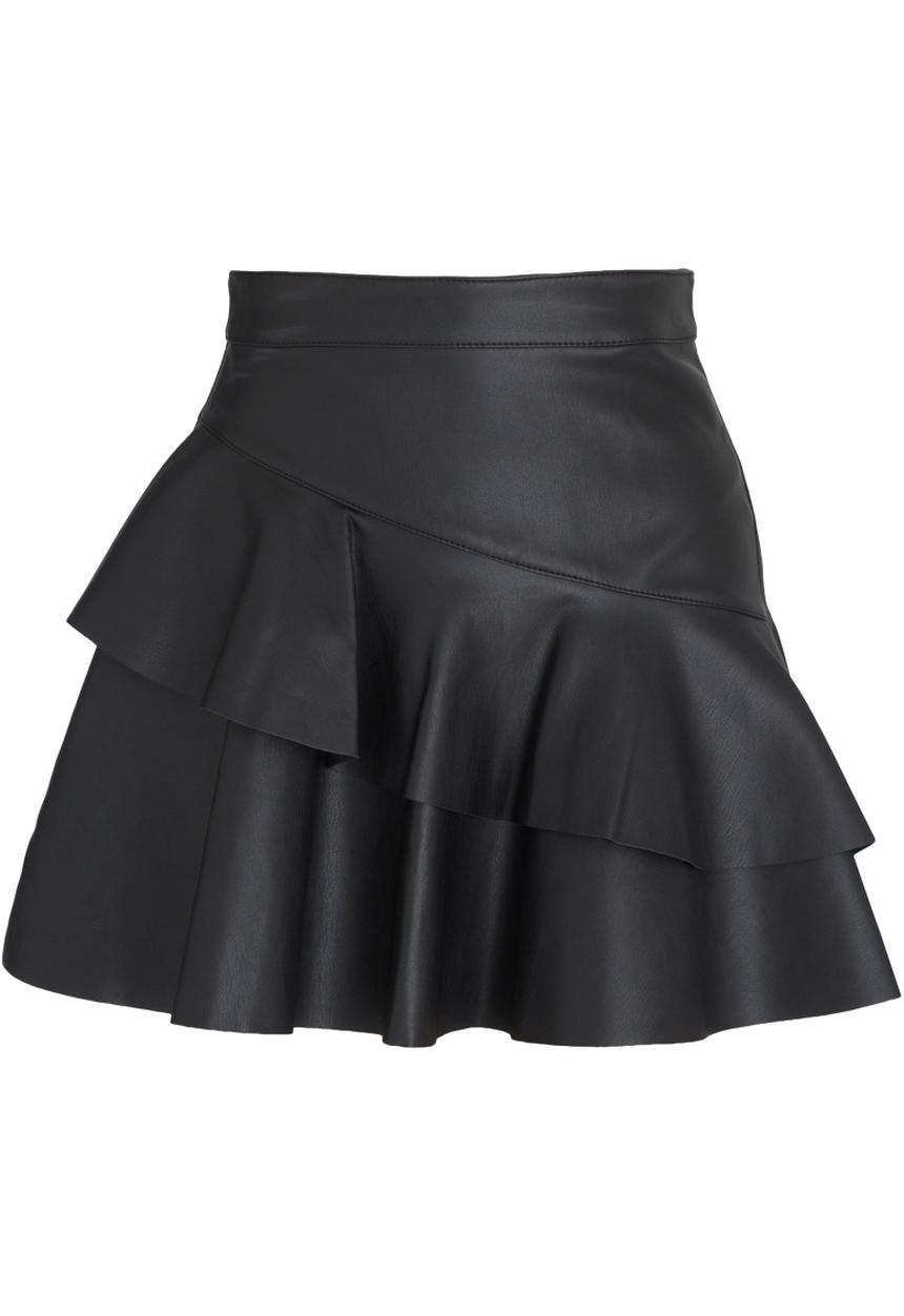 ONLY - Emma Leather Look Frill Skirt Black