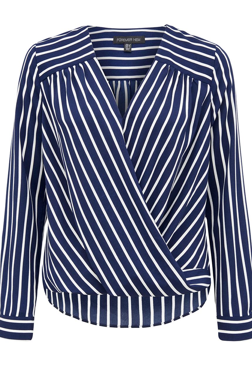 Forever New (Spree) - Sylvia Stripe Wrap Blouse Blue and White