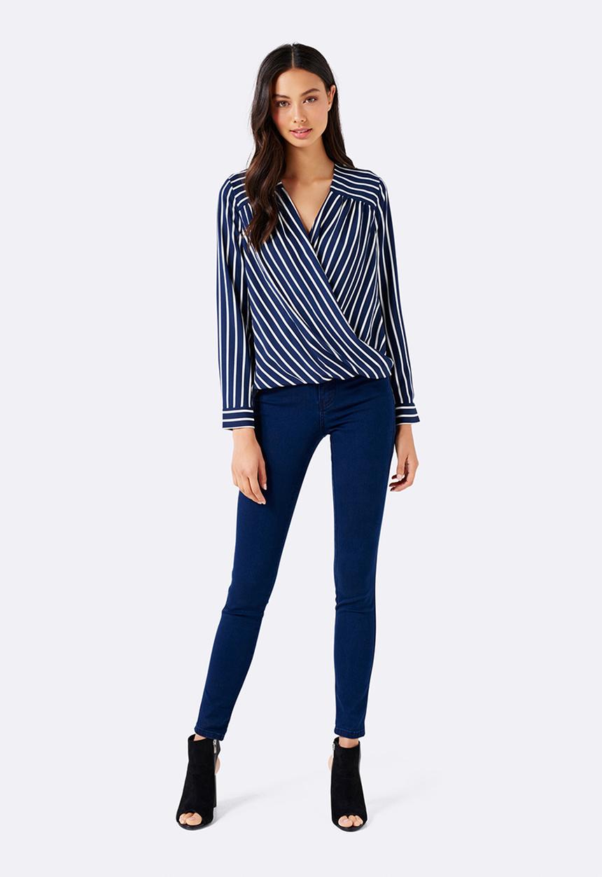 Forever New (Spree) - Sylvia Stripe Wrap Blouse Blue and White