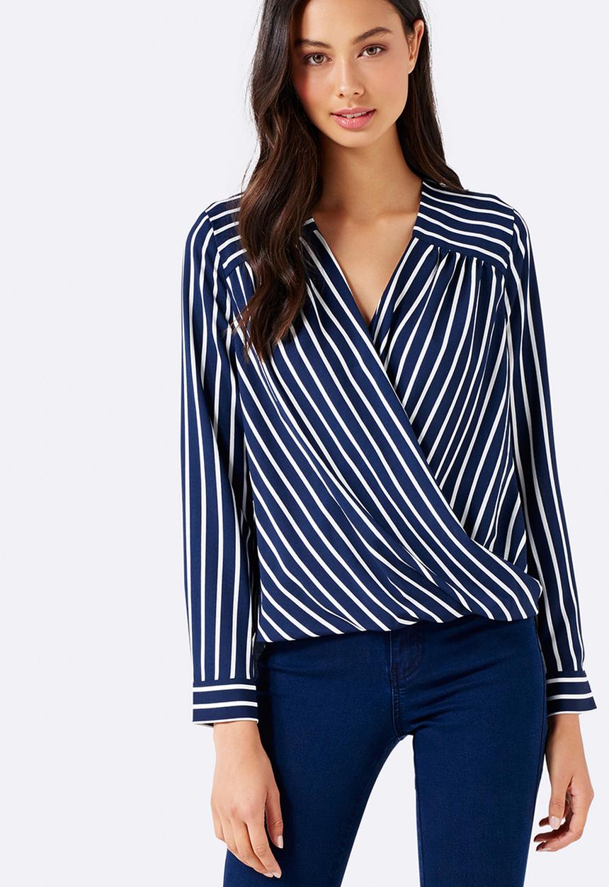 Forever New (Spree) - Sylvia Stripe Wrap Blouse Blue and White
