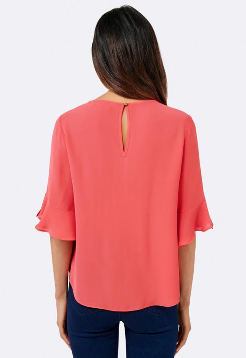 Forever New (Spree) - Lana Frill Sleeve Boxy Blouse Coral