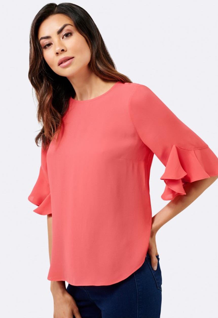 Forever New (Spree) - Lana Frill Sleeve Boxy Blouse Coral