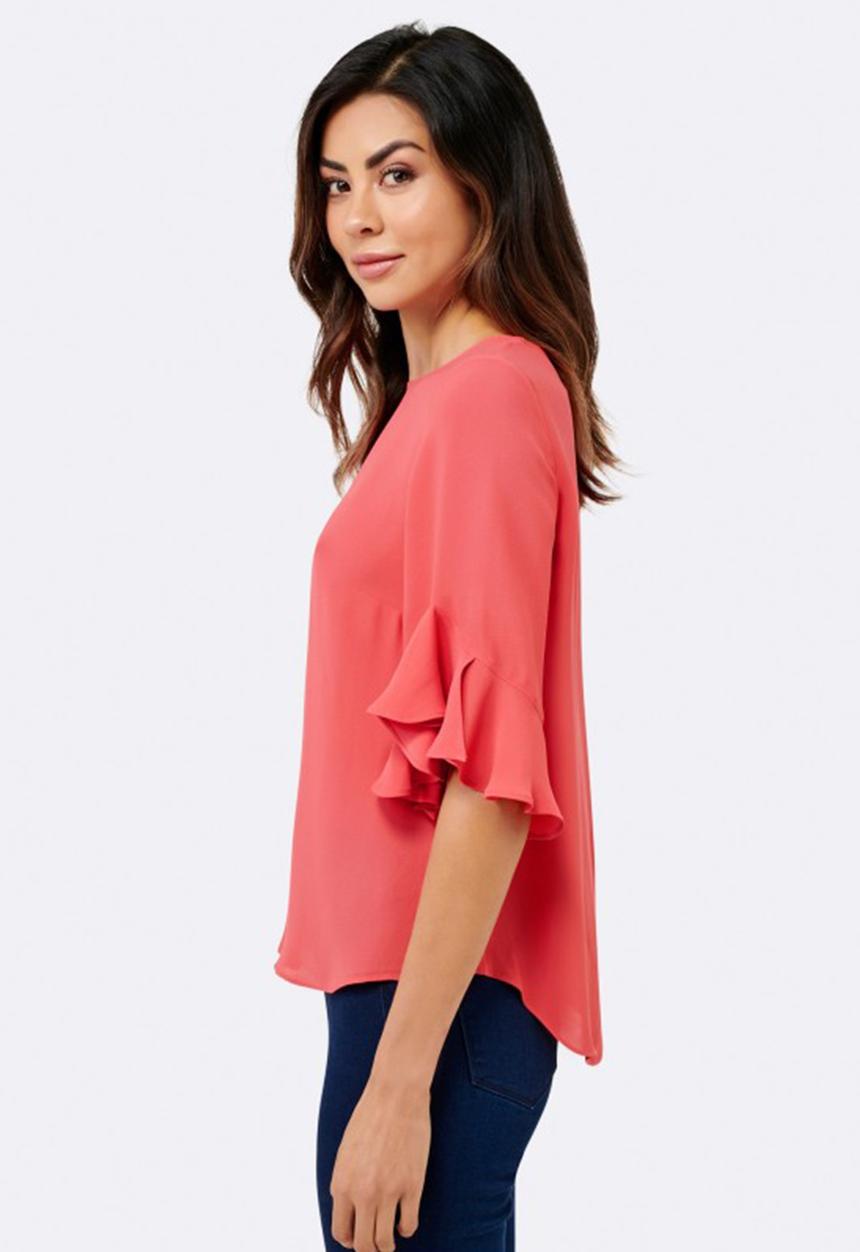 Forever New (Spree) - Lana Frill Sleeve Boxy Blouse Coral