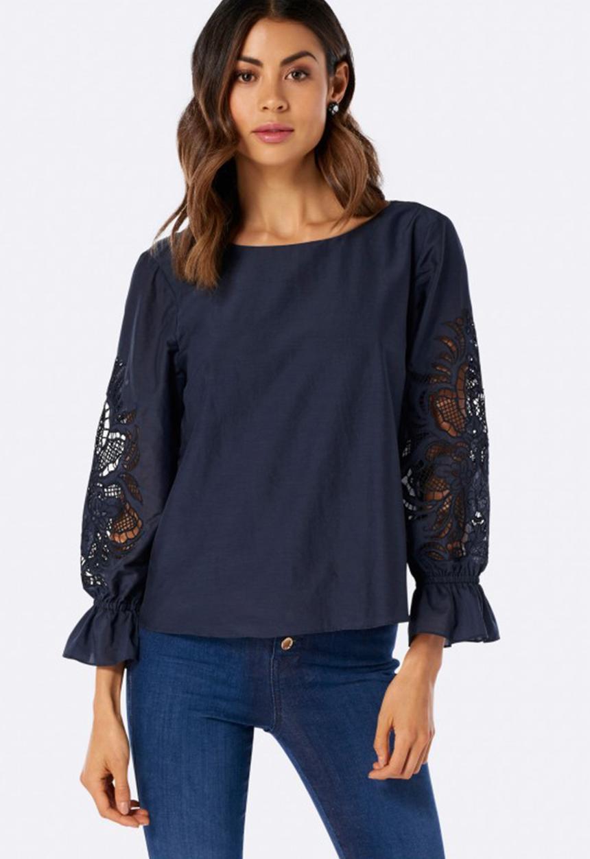 Forever New (Spree) - Flora Embroidered Sleeve Blouse Navy