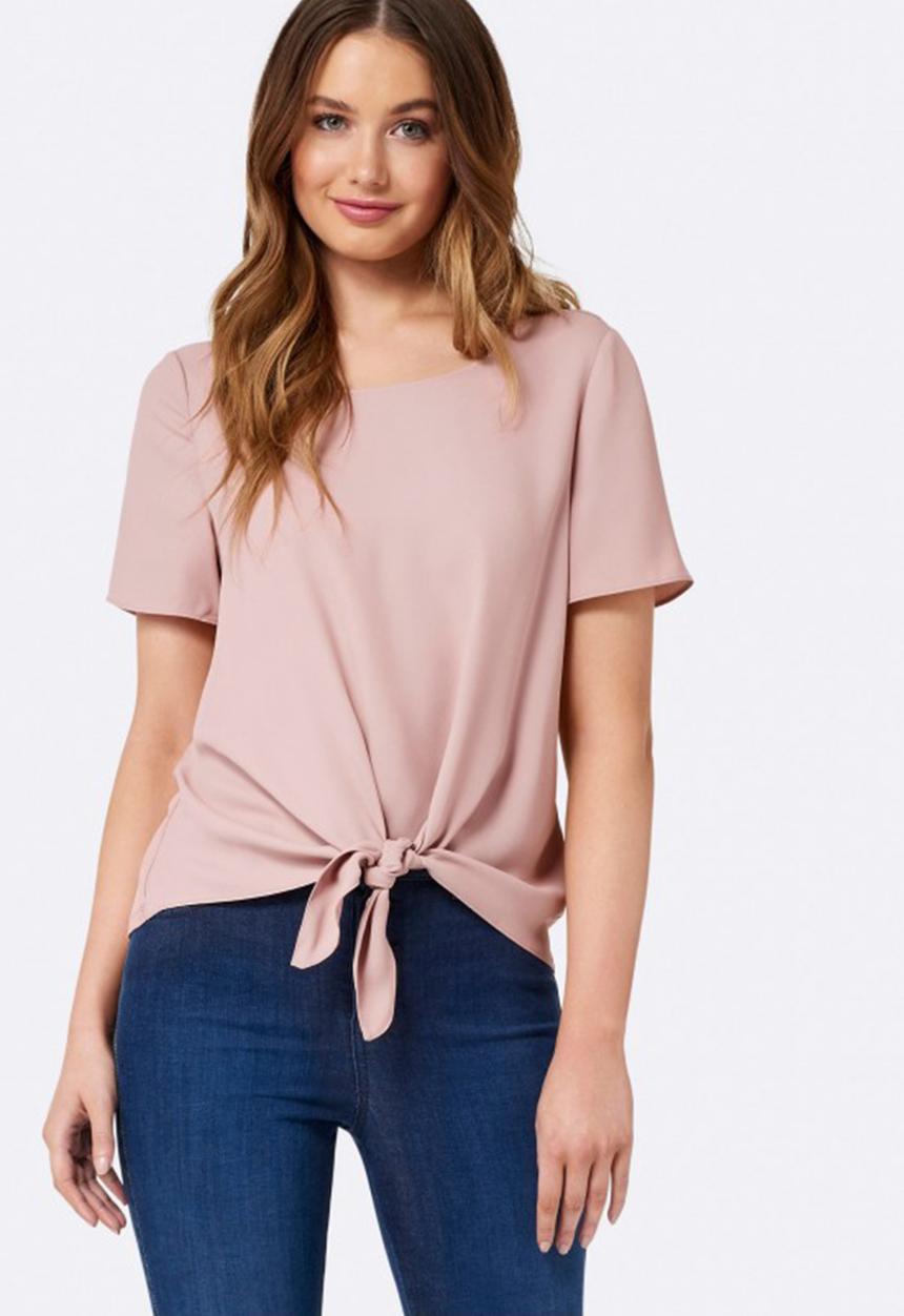 Forever New (Spree) - Tilly Tie Front Tee Pale Pink
