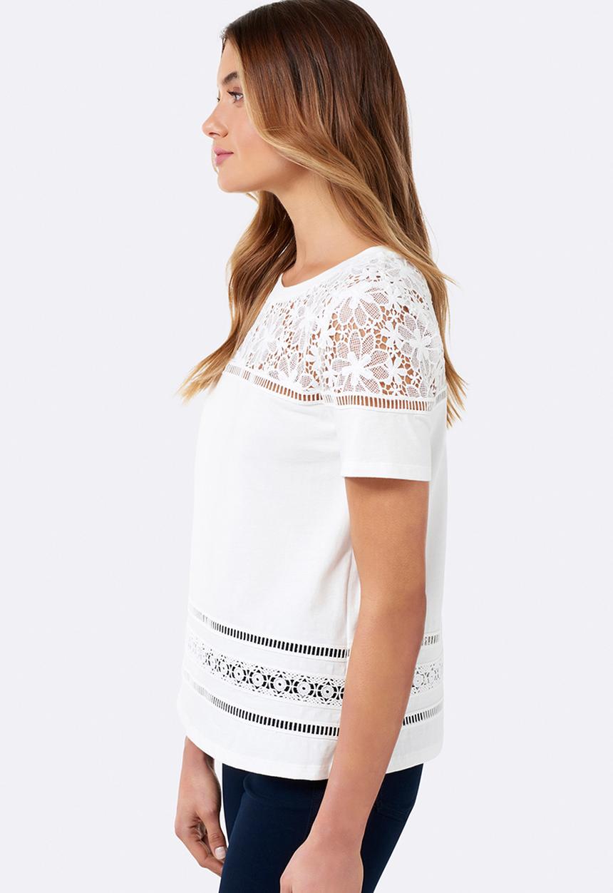 Forever New (Spree) - Gisele Lace Trim Tee Off White