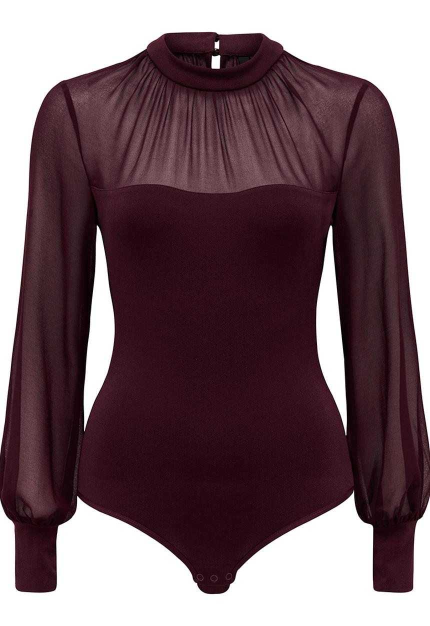 Forever New (Spree) - Joseline Sheer Yoke Bodysuit Dark Purple
