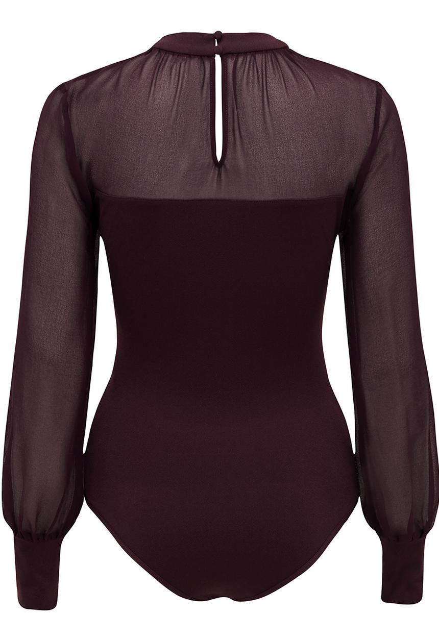 Forever New (Spree) - Joseline Sheer Yoke Bodysuit Dark Purple