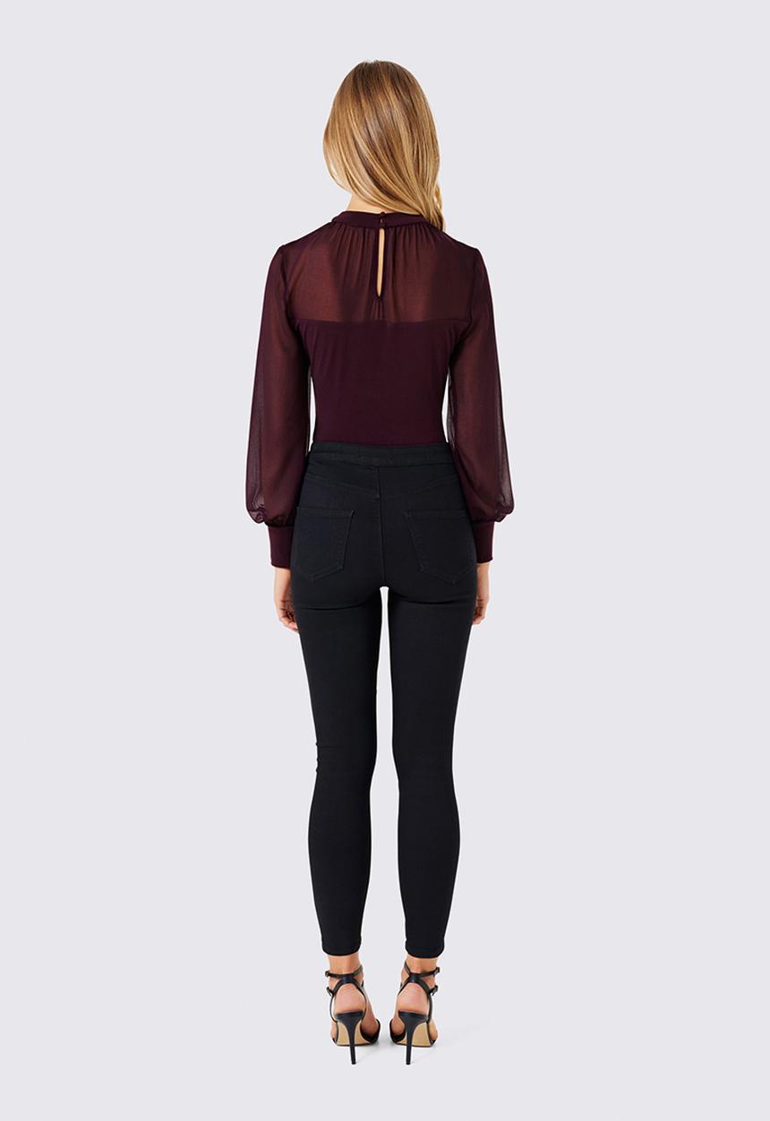 Forever New (Spree) - Joseline Sheer Yoke Bodysuit Dark Purple