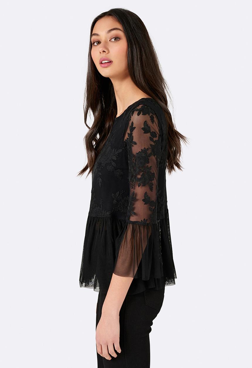 Forever New (Spree) - Tahenna Floral Mesh Top Black