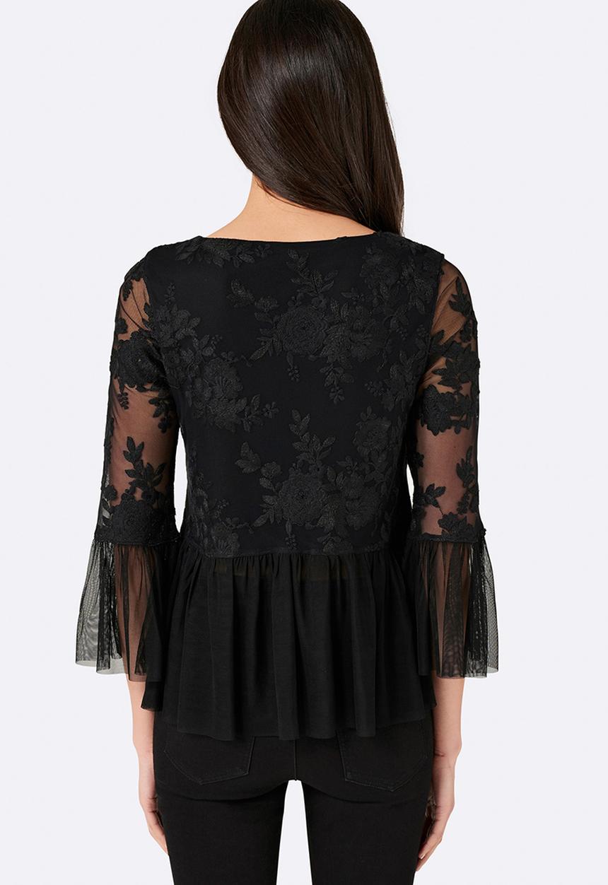 Forever New (Spree) - Tahenna Floral Mesh Top Black