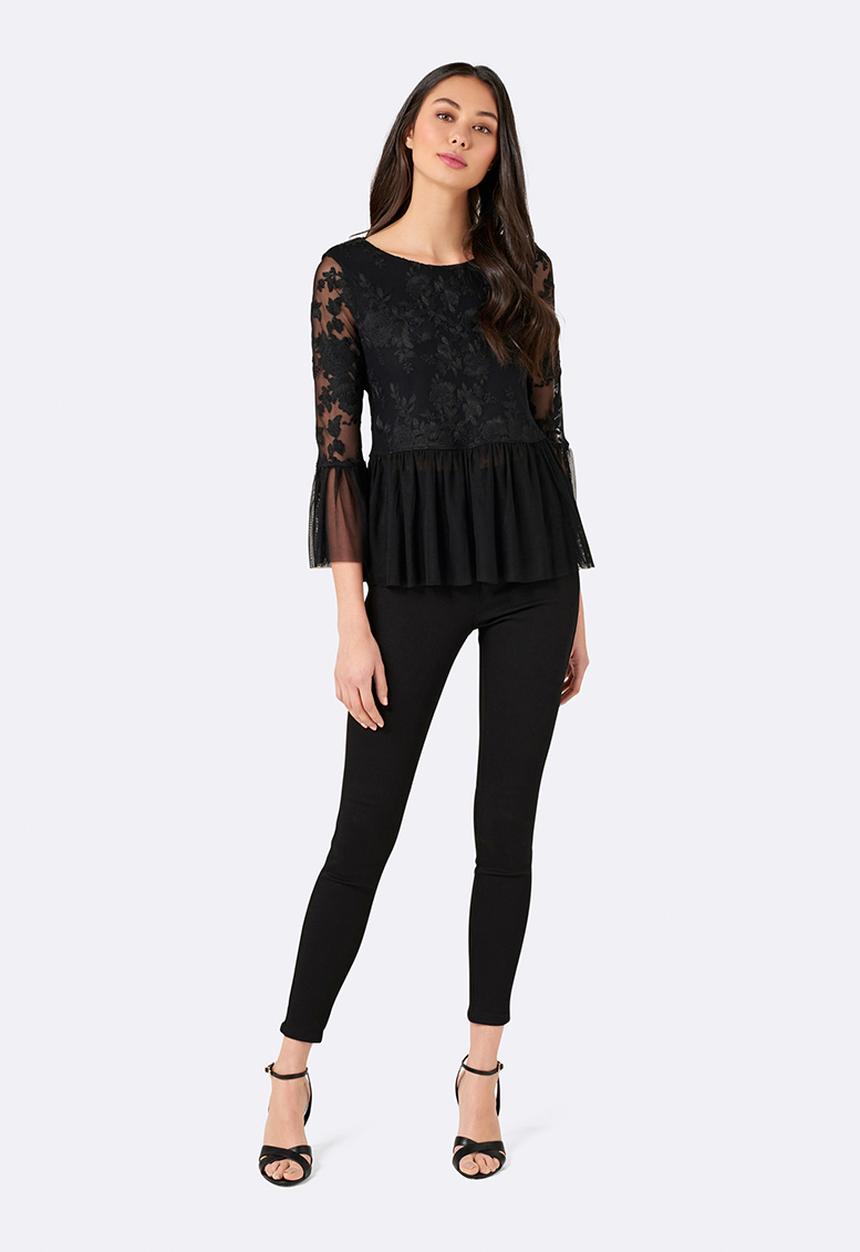 Forever New (Spree) - Tahenna Floral Mesh Top Black