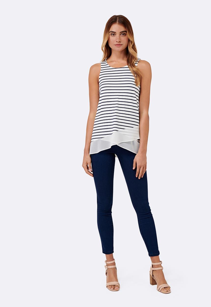Forever New (Spree) - Annelise Stripe Wrap Tank Top Navy & White