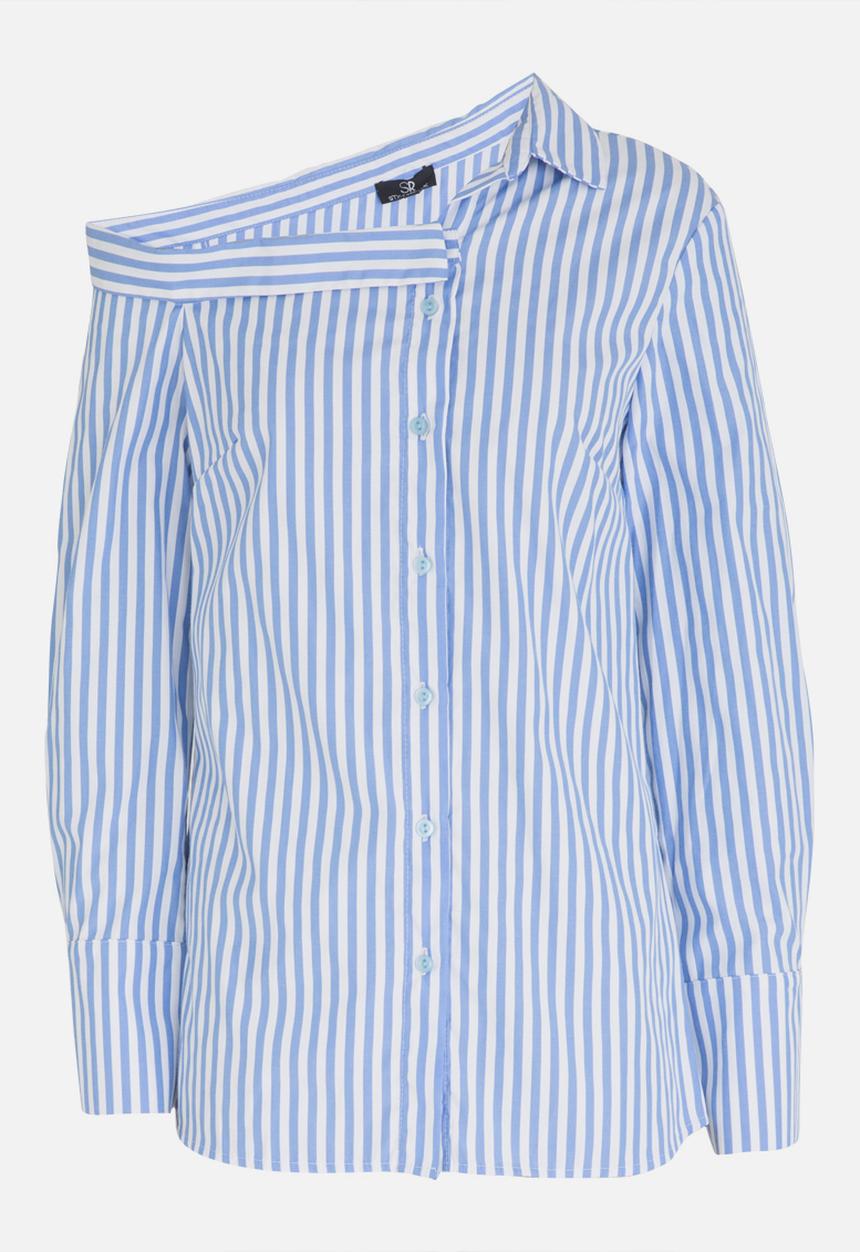 STYLE REPUBLIC - Striped Off the Shoulder Shirt Blue and White