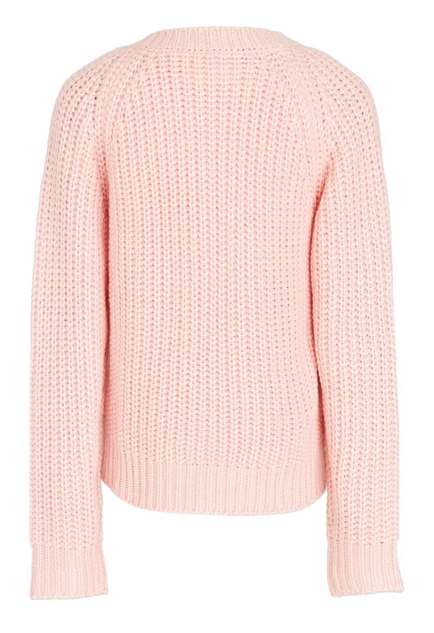 See-Saw - Chunky Knit with Flower Embroidery Mid Pink