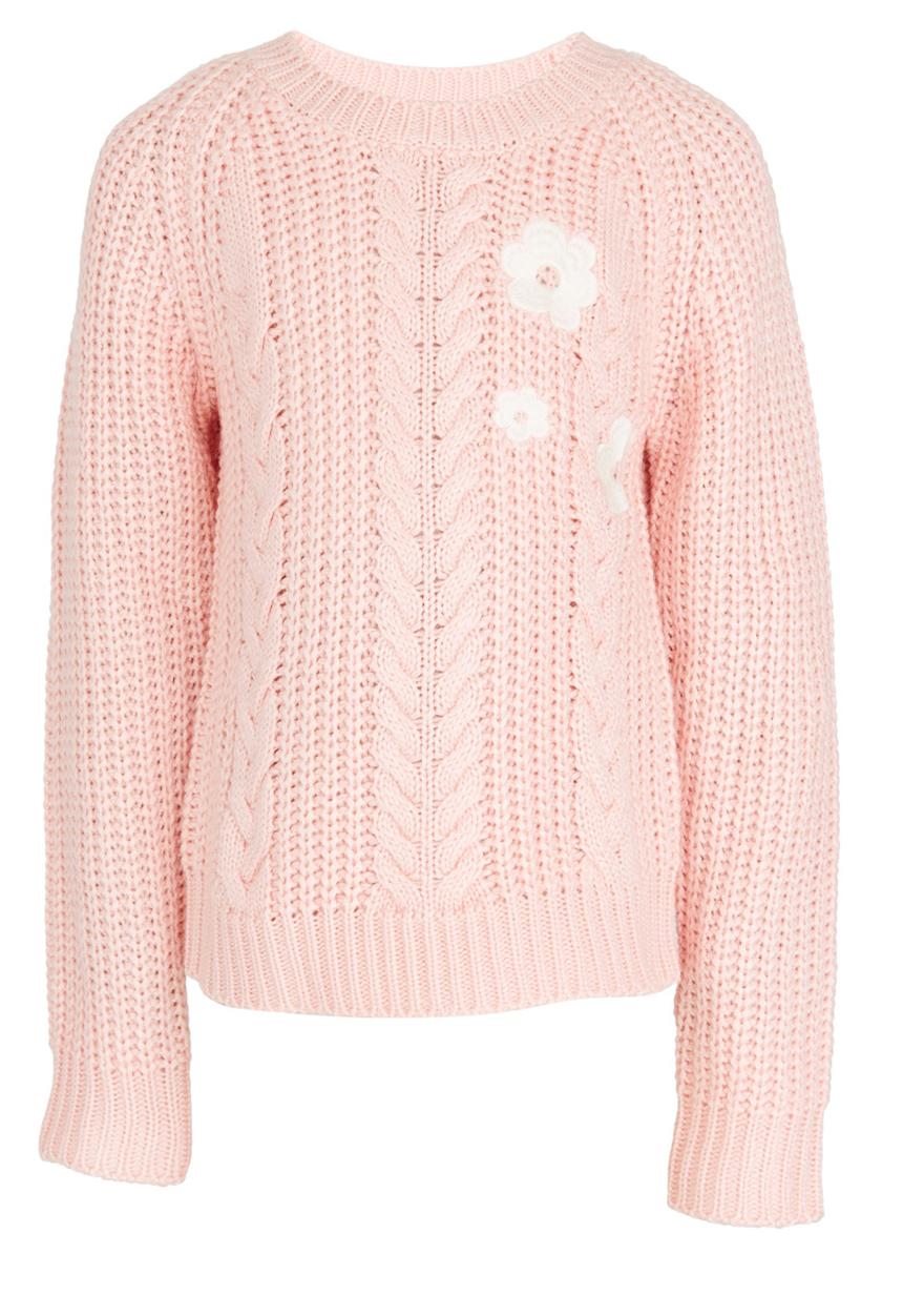 See-Saw - Chunky Knit with Flower Embroidery Mid Pink