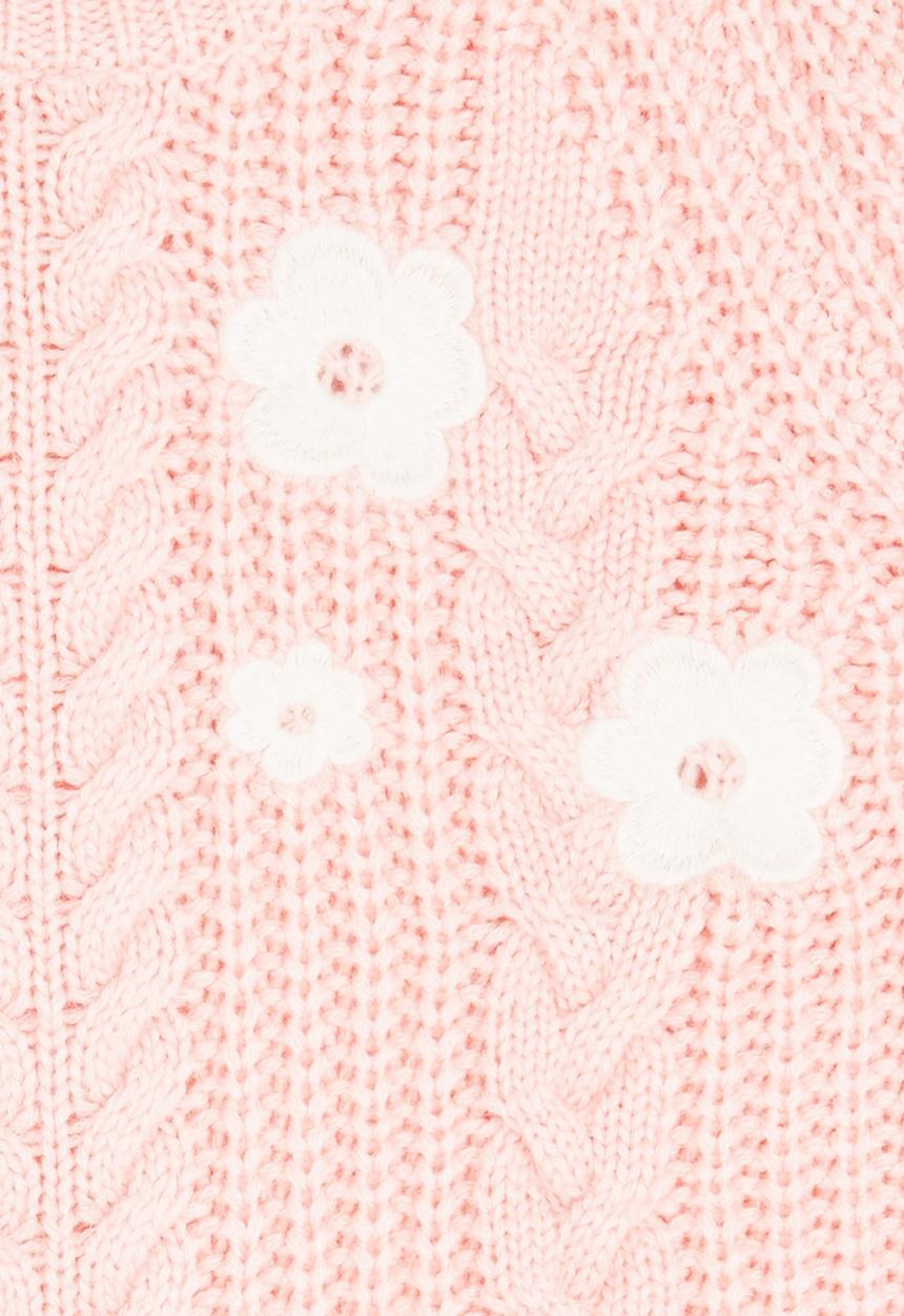 See-Saw - Chunky Knit with Flower Embroidery Mid Pink