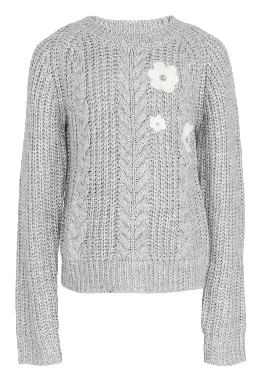 See-Saw - Chunky Knit with Flower Embroidery Grey