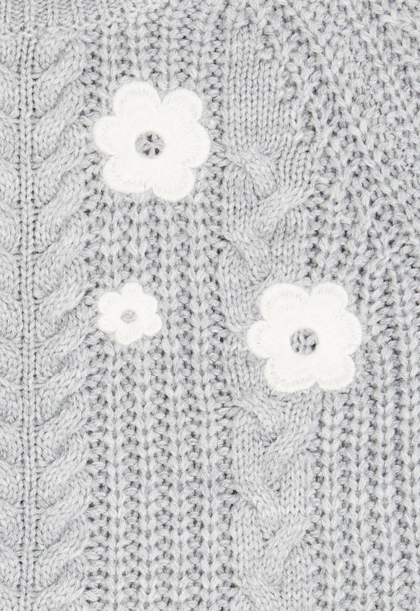 See-Saw - Chunky Knit with Flower Embroidery Grey