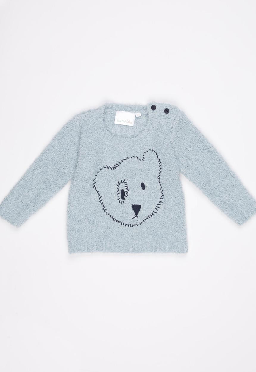 Luke & Lola - Boys Bear Fluffy Knit Pale Blue
