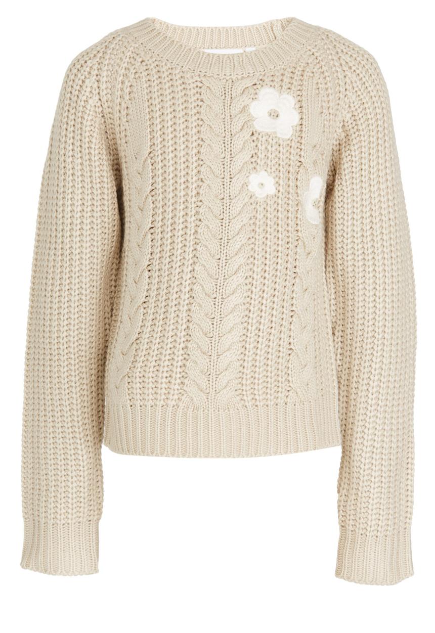 See-Saw - Chunky Knit with Flower Embroidery Stone