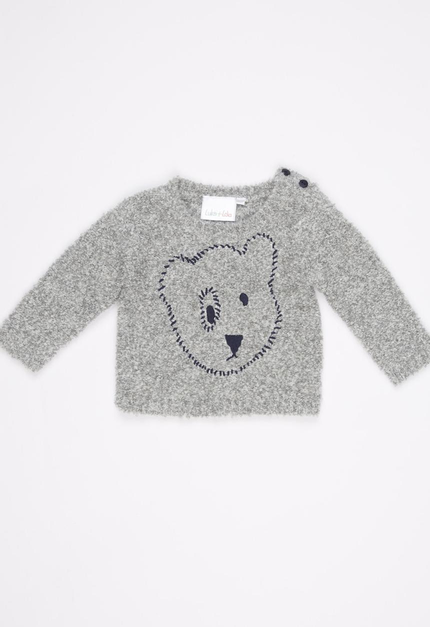 Luke & Lola - Boys Bear Fluffy Knit Pale Grey