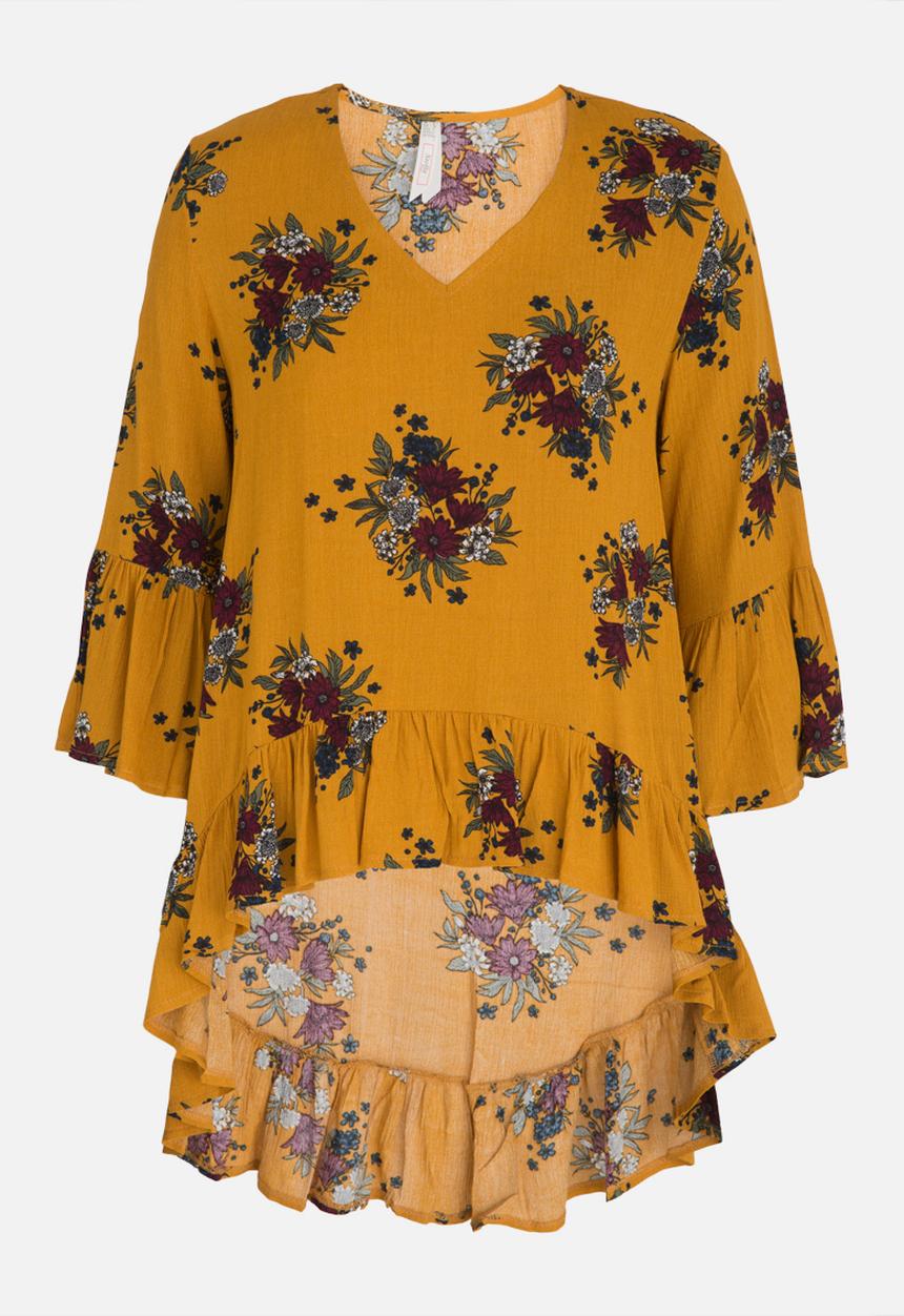 Revenge - High-low Floral Tunic Yellow
