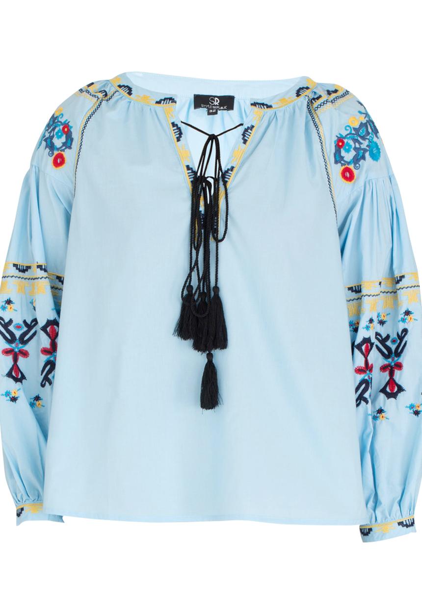 STYLE REPUBLIC - Embroidered Sleeve Blouse Pale Blue
