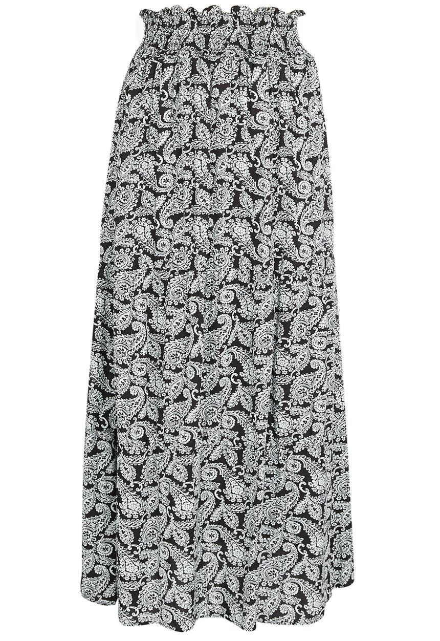 edit - Printed Smocked Maxi Skirt Black and White