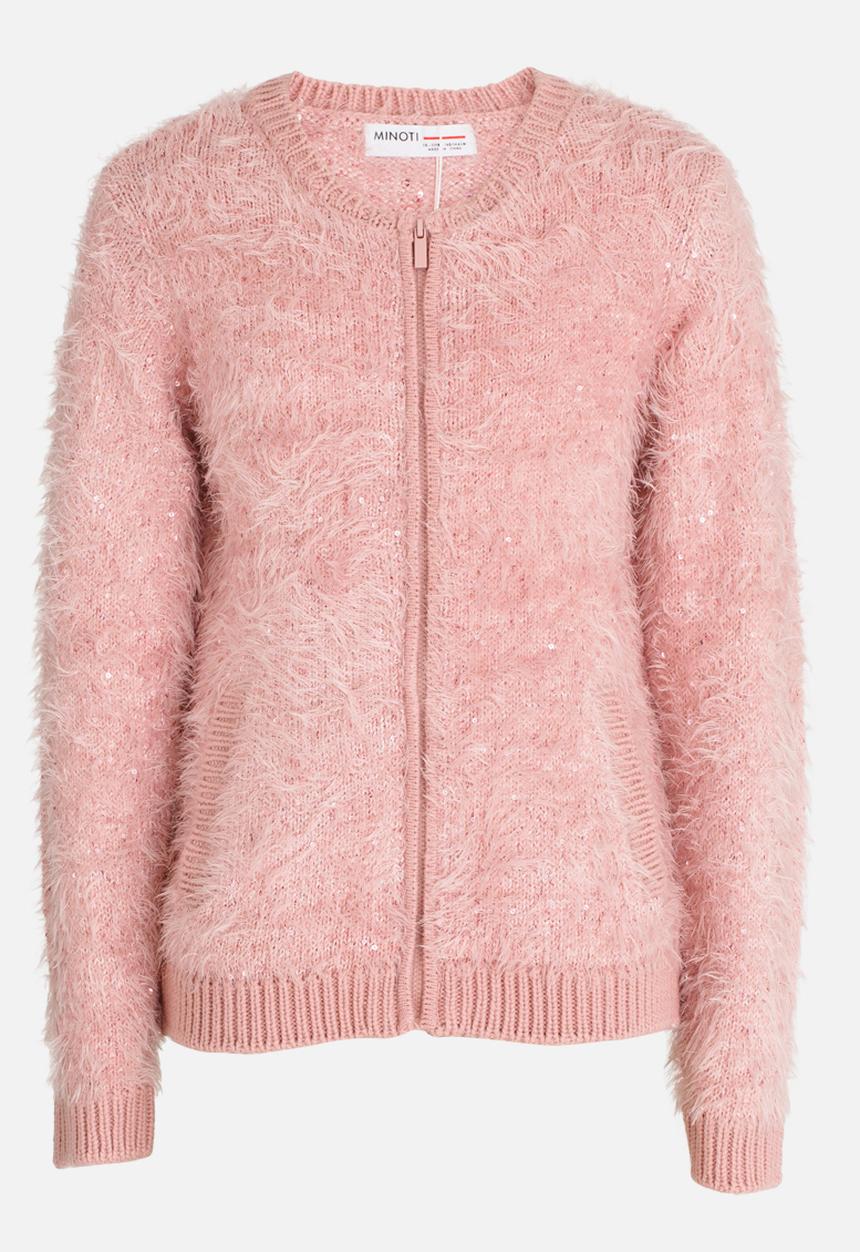 MINOTI - Sequin Fluffy Knit Bomber Jacket Pale Pink
