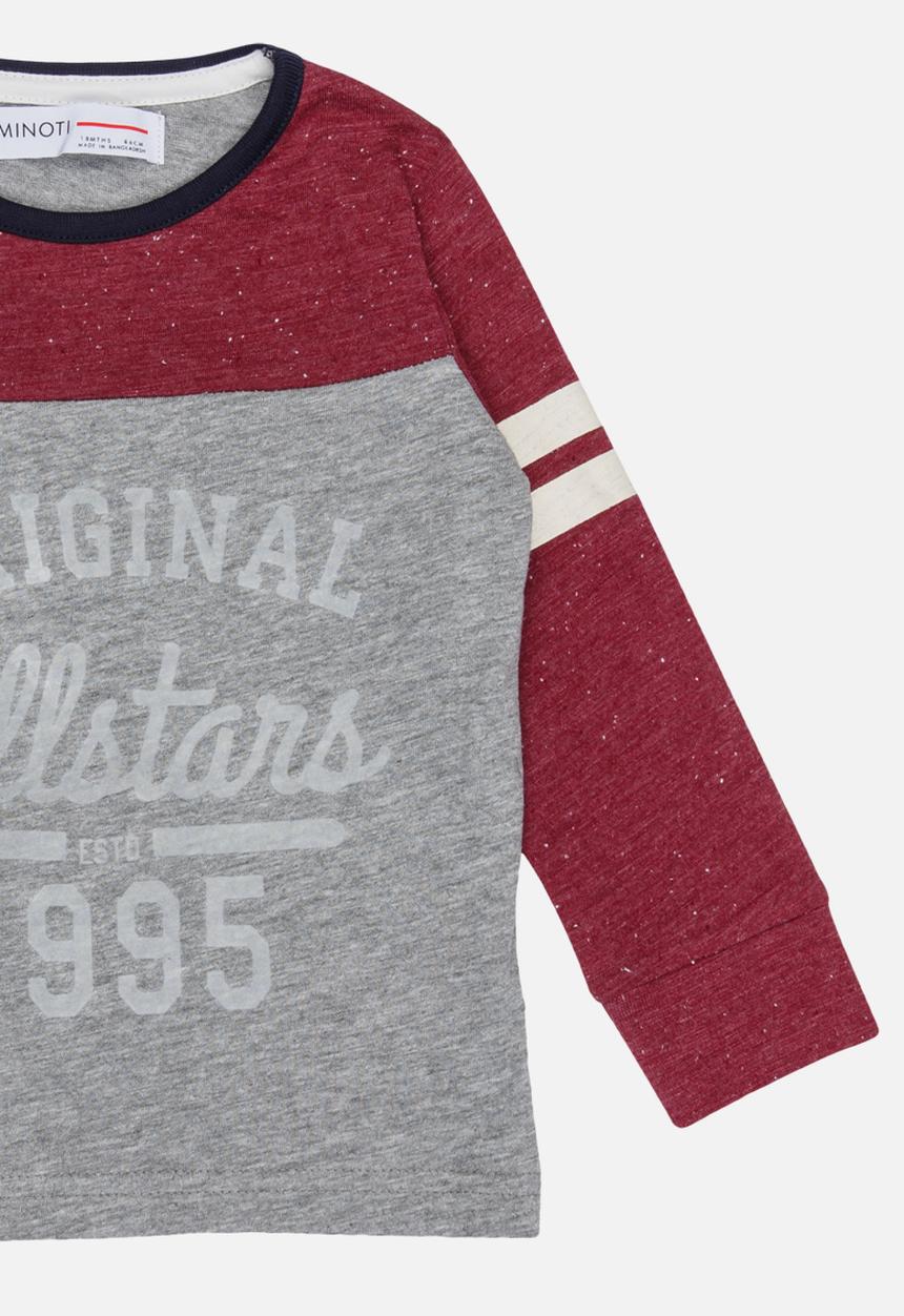 MINOTI - Printed contrast marl T-shirt - grey & maroon