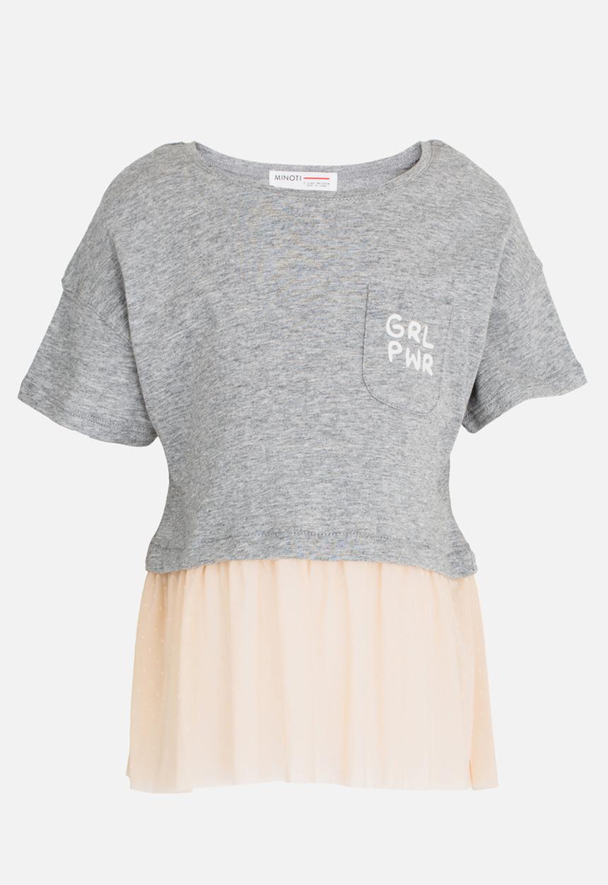 MINOTI - Shimmer Colour Block Frilled Hem Tee Grey